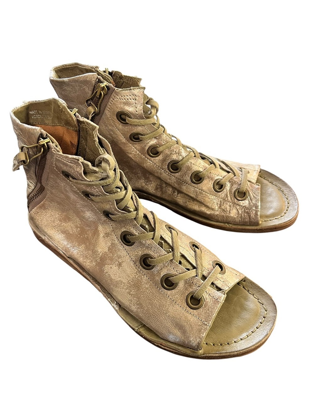 A.S.98 Regal Leather Lace-up Sandal Distressed Silver Metallic Size 41